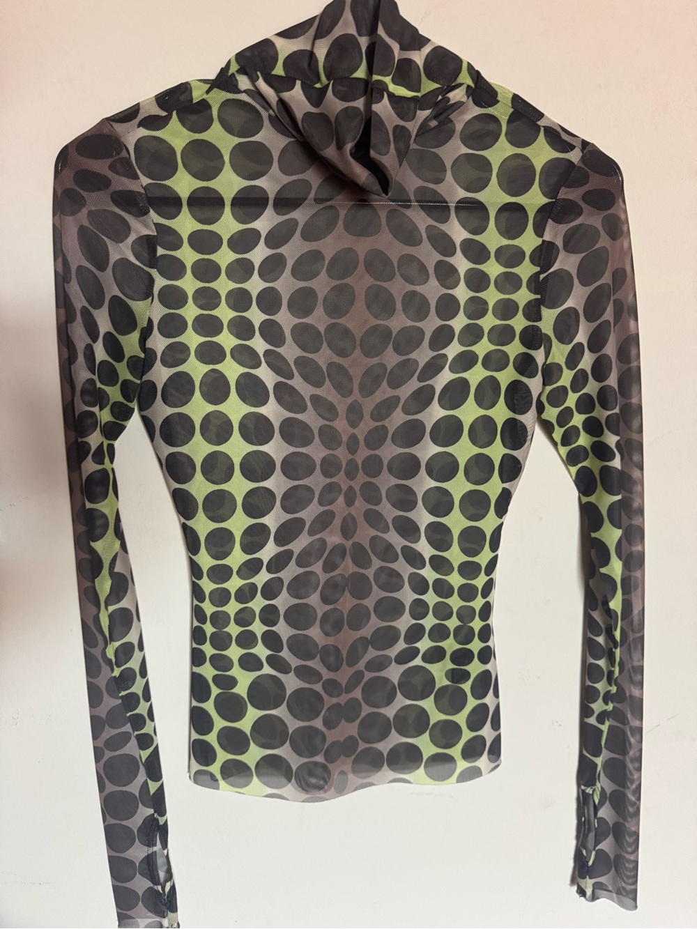 AFRM Green and Black Dot Mesh Long-Sleeve Hoodie Top